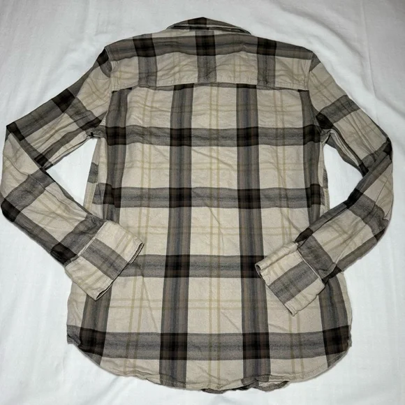 Paige Mens Cotton Everett Plaid Collared Long Sleeve Buttoned-Down Tan Size S - Picture 8 of 8